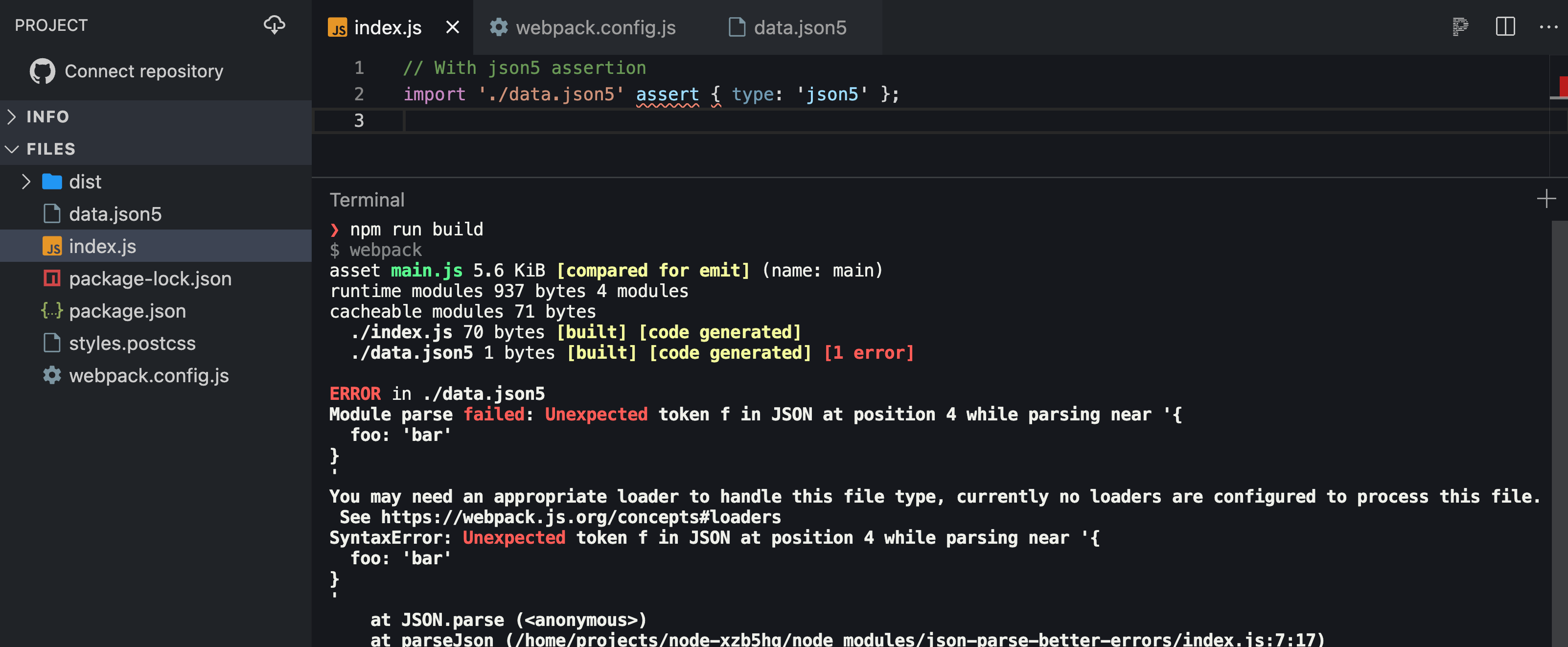 data.json5のパース（アサーションあり）は失敗